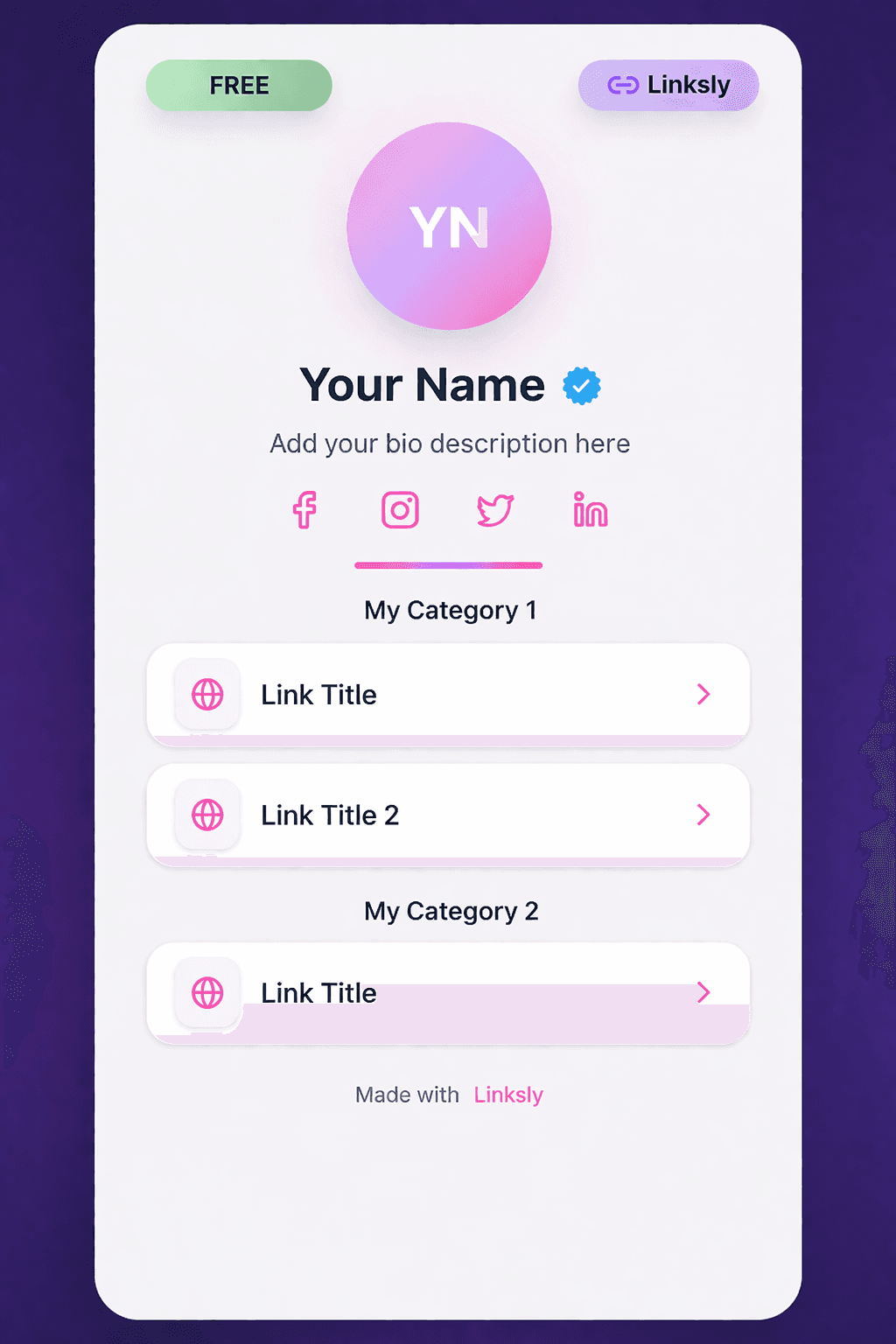 Lavender Mist Bio Links template preview with example content