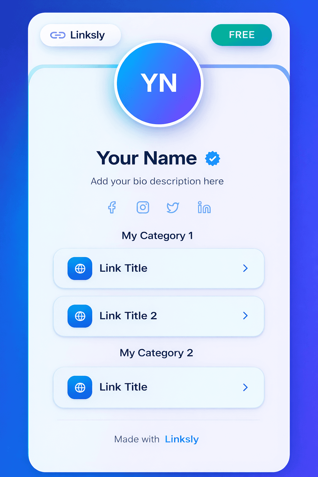Ocean Blue Bio Links template preview with example content